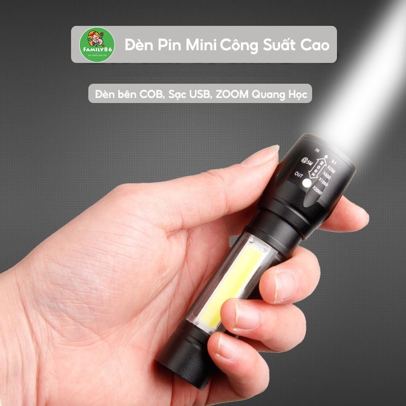 Đèn Pin Mini Siêu Sáng, Đèn Pin LED Sạc Cầm Tay Kèm Pin Và Cáp Sạc ...
