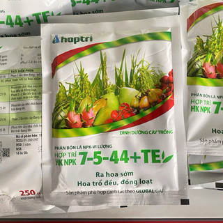 250g Phân bón lá Hợp Trí NPK 7-5-44+TE, RA HOA SỚM HOA TRỔ ĐỀU, ĐỒNG LOẠT, NUÔI TRÁI SẦU RIÊNG, CÀ PHÊ, THANH LONG, LÚA