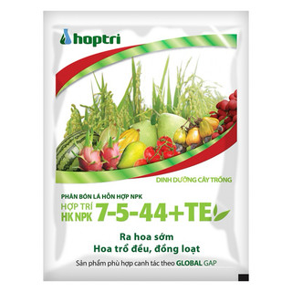 250g Phân bón lá Hợp Trí NPK 7-5-44+TE, RA HOA SỚM HOA TRỔ ĐỀU, ĐỒNG LOẠT, NUÔI TRÁI SẦU RIÊNG, CÀ PHÊ, THANH LONG, LÚA