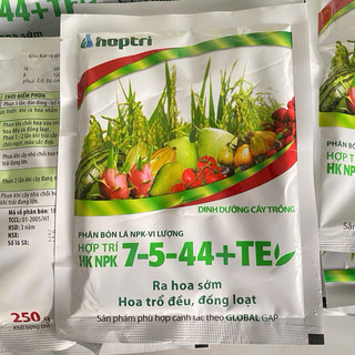 250g Phân bón lá Hợp Trí NPK 7-5-44+TE, RA HOA SỚM HOA TRỔ ĐỀU, ĐỒNG LOẠT, NUÔI TRÁI SẦU RIÊNG, CÀ PHÊ, THANH LONG, LÚA