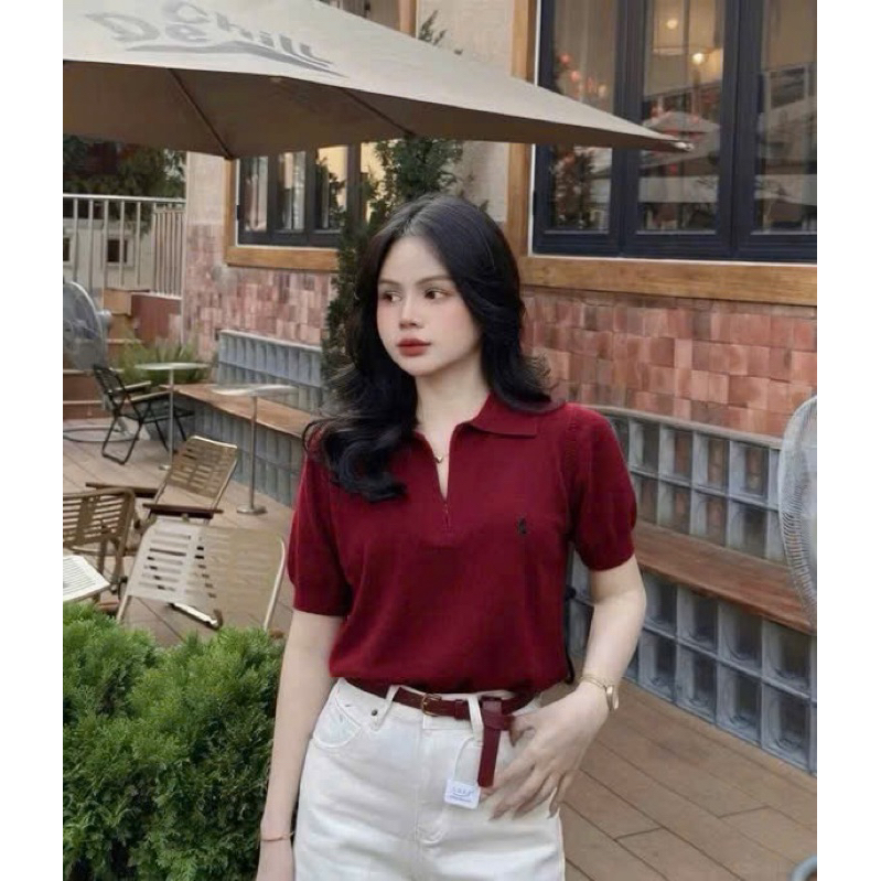 [New Hot] 026 - Áo Polo Ngựa Kéo Khoá Dệt Kim Cộc Tay Thêu Họa Tiết Sang Trọng Kèm Ảnh Thật