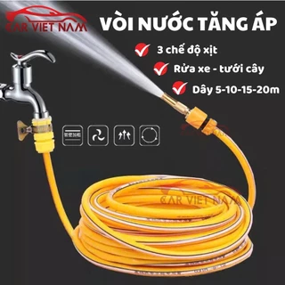 Vòi xịt tăng áp 3 chế độ xịt áp lực nước mạnh dành cho tưới cây rửa xe làm vườn, Dây 3-5-10-15-20m