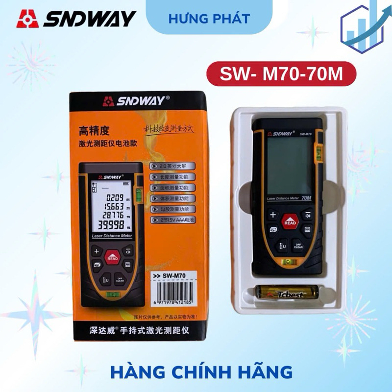 Thước đo khoảng cách bằng tia laser SNDWAY SW-M50/M70/M100 kết hợp bọt thủy ngang và dọc.