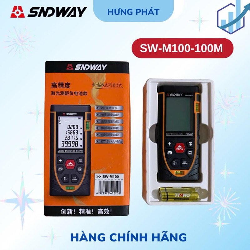 Thước đo khoảng cách bằng tia laser SNDWAY SW-M50/M70/M100 kết hợp bọt thủy ngang và dọc.