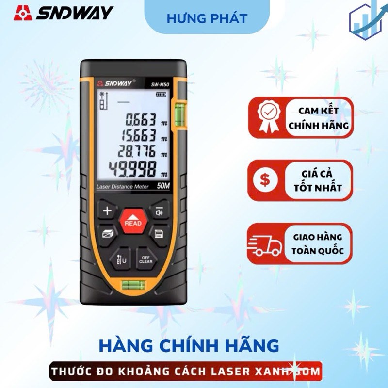 Thước đo khoảng cách bằng tia laser SNDWAY SW-M50/M70/M100 kết hợp bọt thủy ngang và dọc.