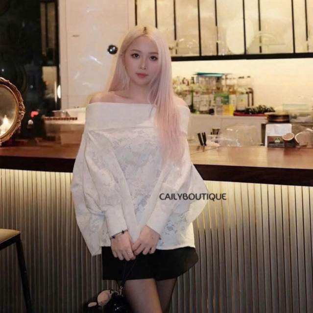 “Ameli Top” Áo ren hoa trễ vai thiết kế tay dài bồng điệu đà from chuẩn-hàng cao cấp 2 lớp siêu hot hit | MIU.STUDIO
