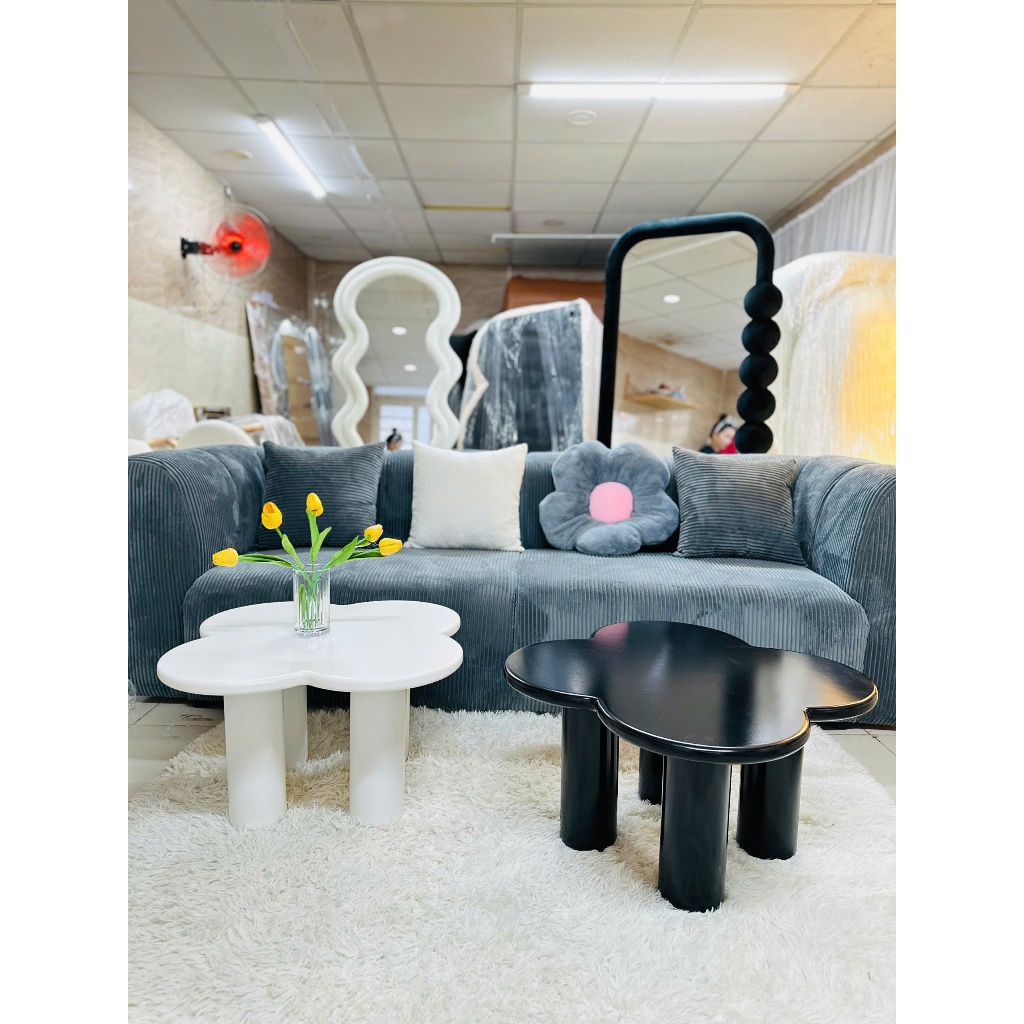 Bàn trà sofa hình dáng cỏ 4 lá may mắn , bàn gỗ decor phòng khách dày dặn sơn 2k chống thấm cao cấp