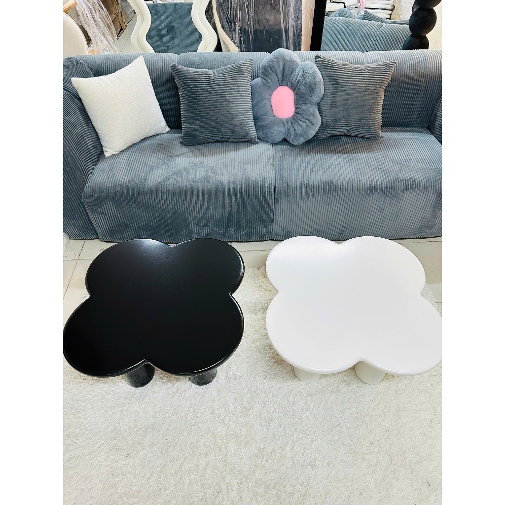 Bàn trà sofa hình dáng cỏ 4 lá may mắn , bàn gỗ decor phòng khách dày dặn sơn 2k chống thấm cao cấp