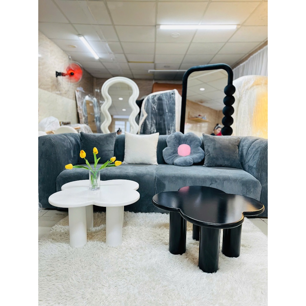 Bàn trà sofa hình dáng cỏ 4 lá may mắn , bàn gỗ decor phòng khách dày dặn sơn 2k chống thấm cao cấp