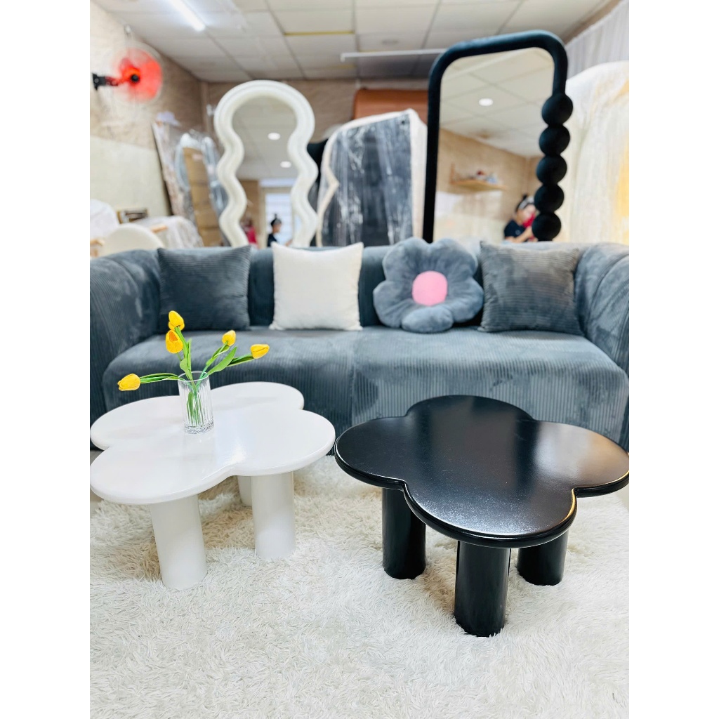 Bàn trà sofa hình dáng cỏ 4 lá may mắn , bàn gỗ decor phòng khách dày dặn sơn 2k chống thấm cao cấp