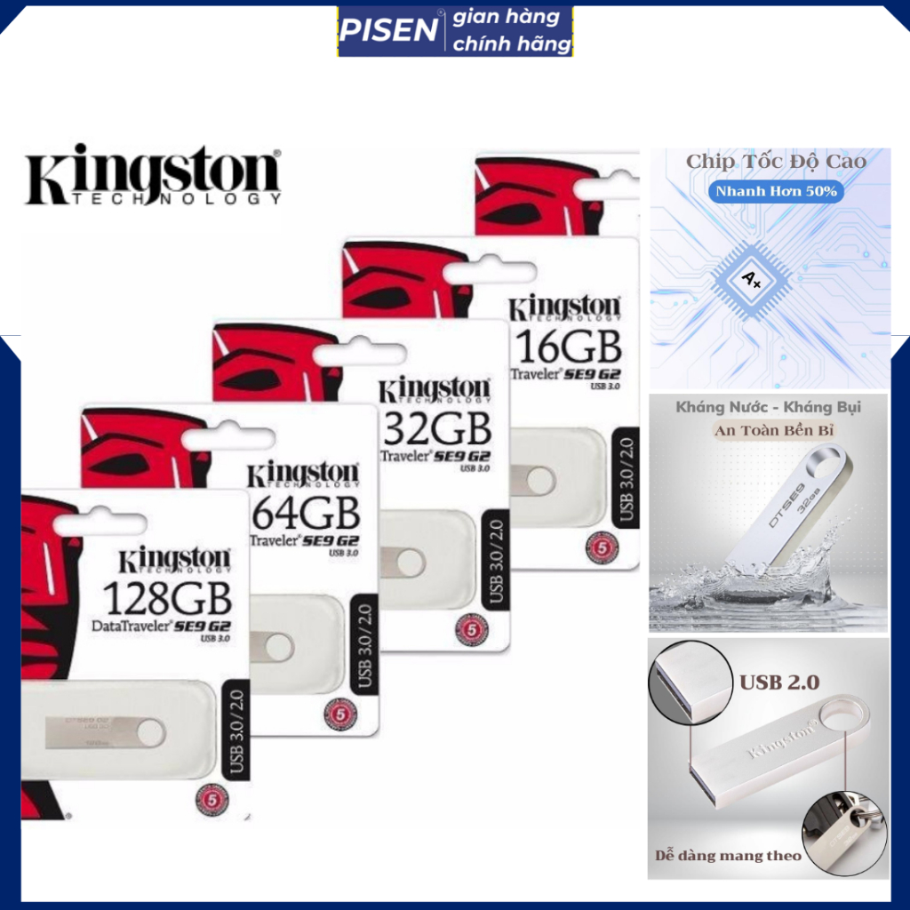 USB Kington 2.0 SE9 2GB 4GB 8GB 16GB 32GB 64GB 128GB Vỏ Nhôm, Chống ...