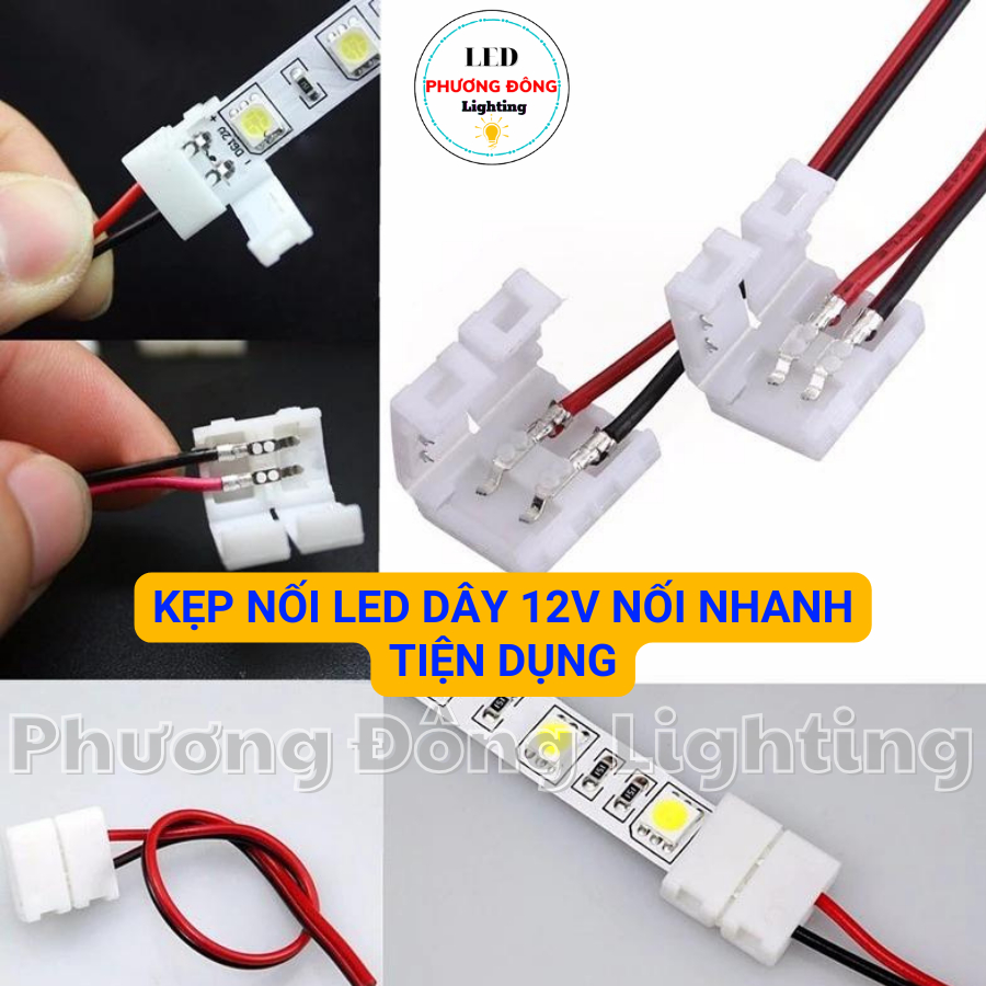 COMBO 2 Đầu nối LED dây Kẹp LED 12v Cút nối nhanh 2 Pin tiện dụng bảng 8mm và 10mm