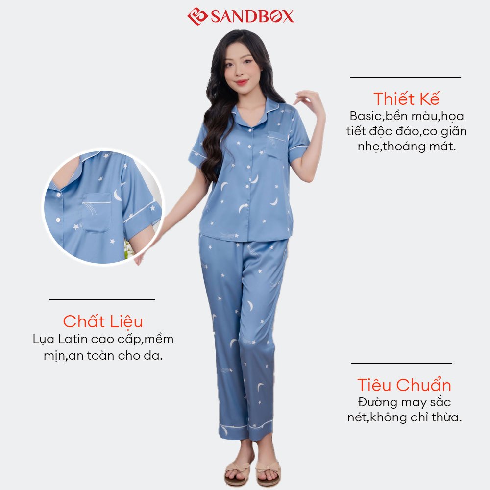 Ảnh Bộ Pijama SANDBOX Lụa Latin Nhật Cao Cấp Mềm Mịn, Họa Tiết Thiết Kế Hoa Phối Màu(BPC24001) 3