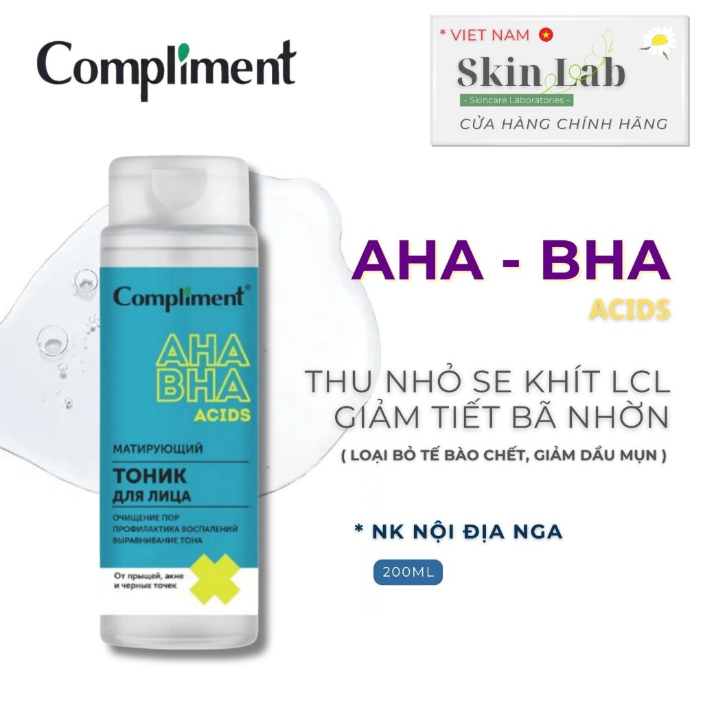 Toner Compliment AHA BHA làm sạch sâu, kiềm dầu, giảm mụn, thu nhỏ lỗ ...