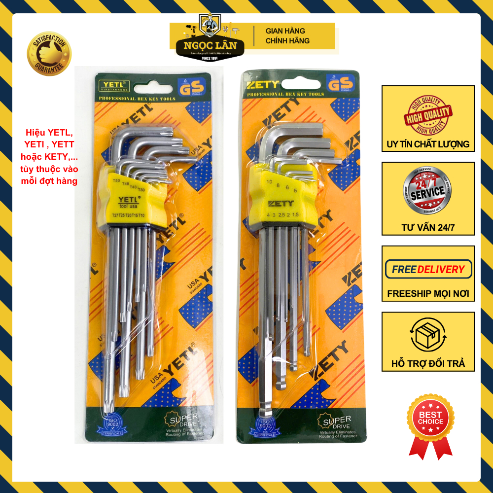 Combo bộ lục giác bông, lục giác hoa thị + Bộ lục giác bi vặn bulong lục giác chìm