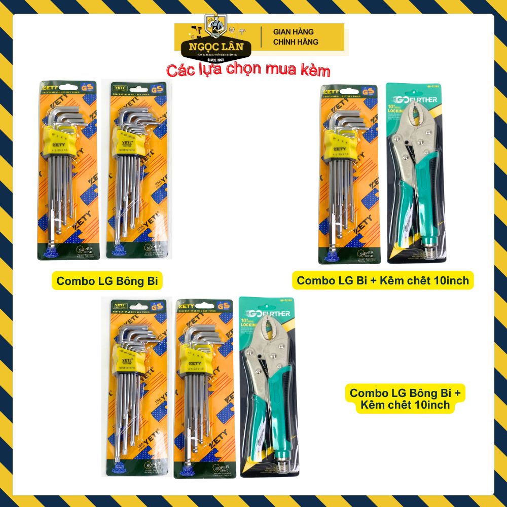 Combo bộ lục giác bông, lục giác hoa thị + Bộ lục giác bi vặn bulong lục giác chìm
