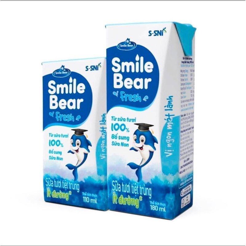 Sữa tươi Smile Bear Fresh ít đường - Thùng 48 hộp 110ml-180ml