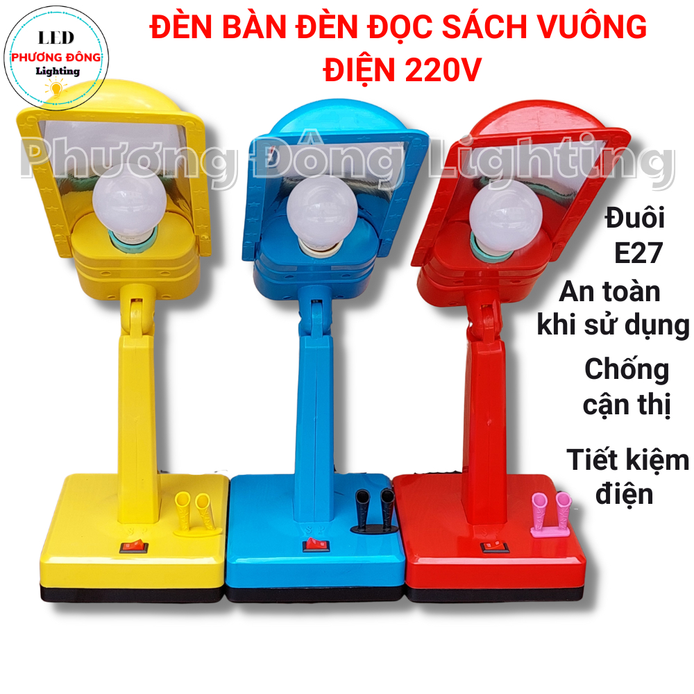 Đèn bàn Vuông đọc sách dành cho học sinh, sinh viên, Tặng bóng 5W Trắng