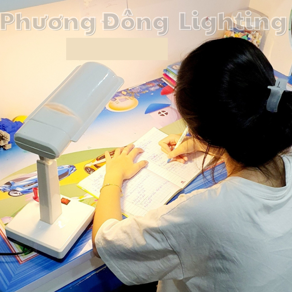 Đèn bàn Vuông đọc sách dành cho học sinh, sinh viên, Tặng bóng 5W Trắng