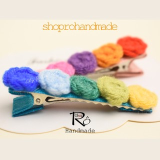 Kẹp tóc mỏ vịt chấm tròn cầu vồng cho nữ và bé gái bằng len 6cm |Cặp tóc mái đẹp |Shop Rô Handmade