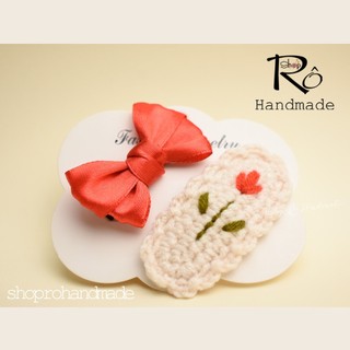 Kẹp tóc hoa tulip len thêu đẹp phong cách Hàn Quốc 5.5cm |Phụ kiện tóc mái xinh xắn|Shop Rô Handmade