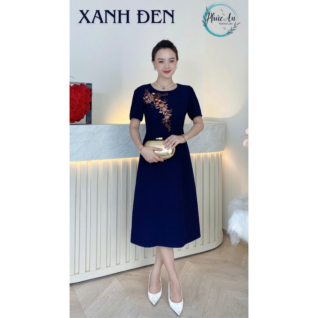 Đầm-Váy Trung Niên-Cao Cấp- thêu cao cấp phối hoa kim sa phale