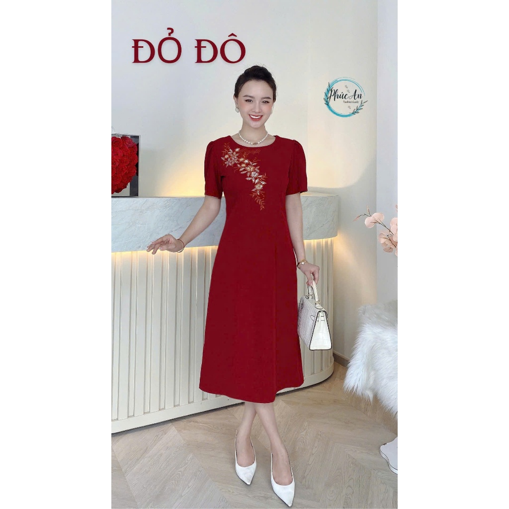 Đầm-Váy Trung Niên-Cao Cấp- thêu cao cấp phối hoa kim sa phale