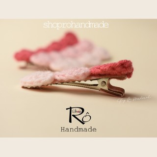 Kẹp tóc trái tim màu hồng bằng len cho nữ và bé gái 6cm |Phụ kiện tóc mái đẹp |Shop Rô Handmade