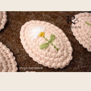 Kẹp tóc hoa cúc thêu tay cho nữ và bé gái 6cm |Cặp tóc len Handmade đẹp thanh lịch |Shop Rô Handmade