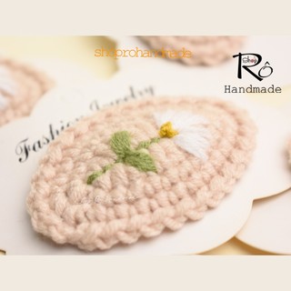 Kẹp tóc hoa cúc thêu tay cho nữ và bé gái 6cm |Cặp tóc len Handmade đẹp thanh lịch |Shop Rô Handmade