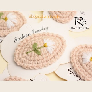 Kẹp tóc hoa cúc thêu tay cho nữ và bé gái 6cm |Cặp tóc len Handmade đẹp thanh lịch |Shop Rô Handmade