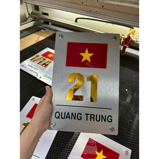 BẢNG CÔNG TY, BIỂN SỐ NHÀ CỜ ĐỎ SAO VÀNG,Màu xước bạc + Alu vàng gương