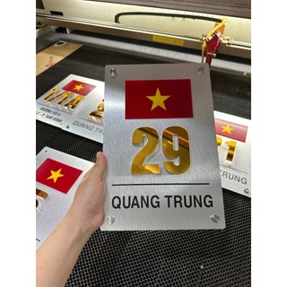 BẢNG CÔNG TY, BIỂN SỐ NHÀ CỜ ĐỎ SAO VÀNG,Màu xước bạc + Alu vàng gương