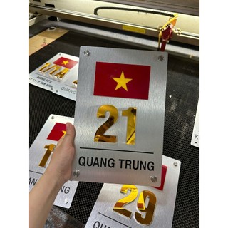 BẢNG CÔNG TY, BIỂN SỐ NHÀ CỜ ĐỎ SAO VÀNG,Màu xước bạc + Alu vàng gương