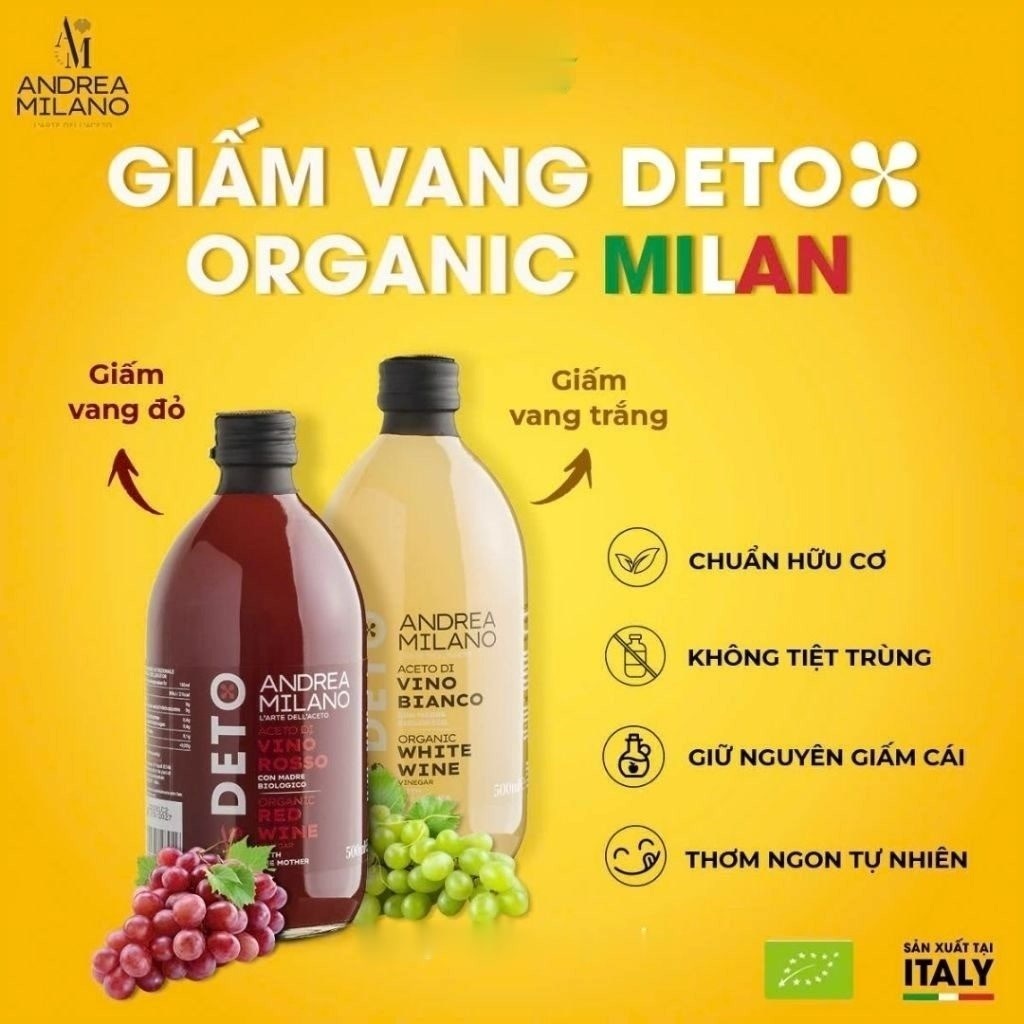 Giấm Vang Detox Hữu Cơ Có Giấm Cái Milan Organic Wine Vinegar With The Mother 500ml