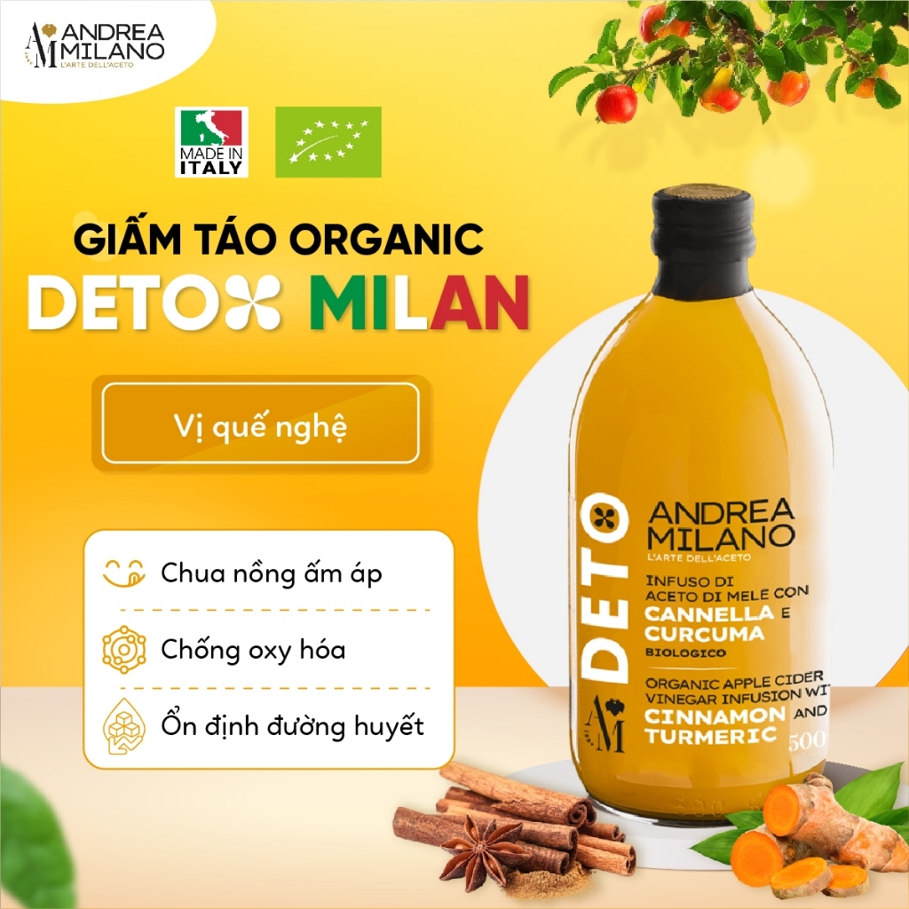 Giấm Táo Detox Hữu Cơ Có Giấm Cái Milan ANDREA MILANO Organic Apple Cider Vinegar With The Mother