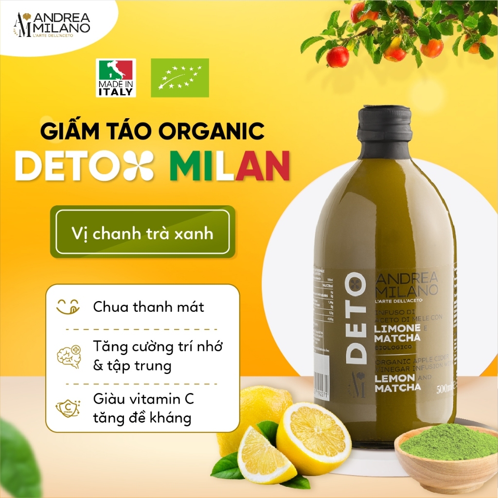 Giấm Táo Detox Hữu Cơ Có Giấm Cái Milan ANDREA MILANO Organic Apple Cider Vinegar With The Mother
