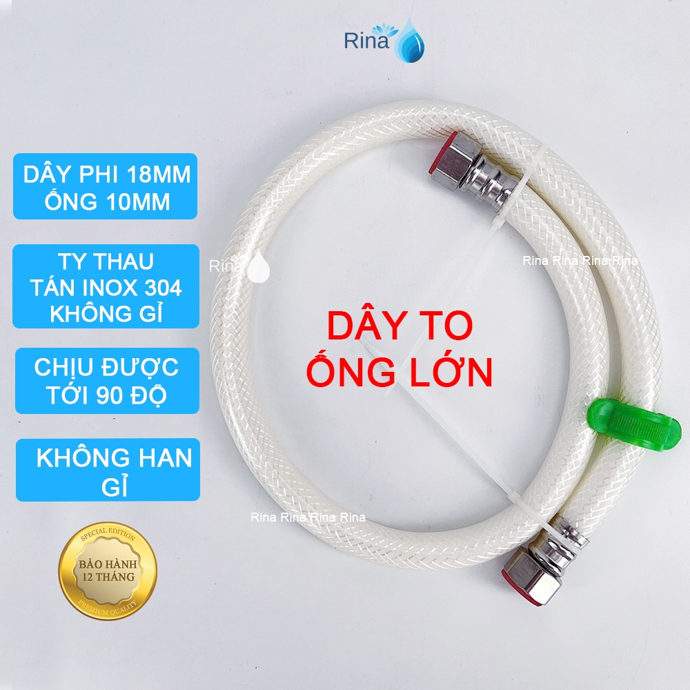 Dây cấp nước nhựa Rina phi 18mm ống lớn 10mm tán inox 304 ty thau tốt ...