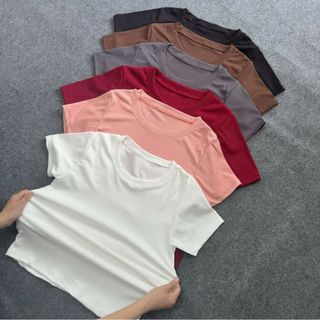 Set đồ big size nữ áo thun trơn co giãn phối quần xuông kẻ sọc hottrend lưng chun thoải mái mặc thoáng mát - SET972