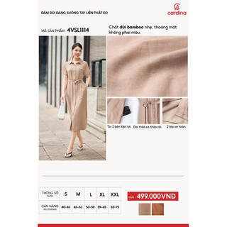 Đầm nữ CARDINA chất liệu đũi bamboo dáng suông thêu hoa dây nhã nhặn lịch sự thanh lịch 4VSL11