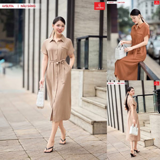 Đầm nữ CARDINA chất liệu đũi bamboo dáng suông thêu hoa dây nhã nhặn lịch sự thanh lịch 4VSL11