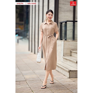 Đầm nữ CARDINA chất liệu đũi bamboo dáng suông thêu hoa dây nhã nhặn lịch sự thanh lịch 4VSL11