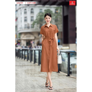 Đầm nữ CARDINA chất liệu đũi bamboo dáng suông thêu hoa dây nhã nhặn lịch sự thanh lịch 4VSL11