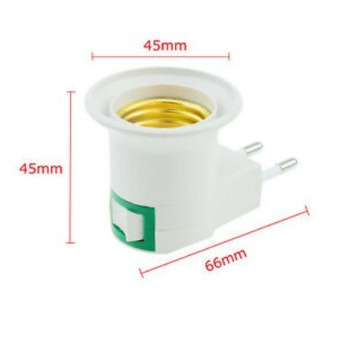 Đui đèn E27 chuyển đổi từ đầu cắm sang ổ cắm EU có công tắc tắt/mở tiện dụng