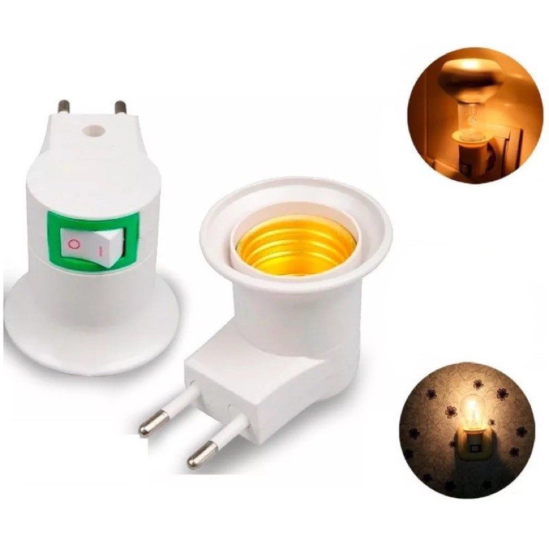 Đui đèn E27 chuyển đổi từ đầu cắm sang ổ cắm EU có công tắc tắt/mở tiện dụng