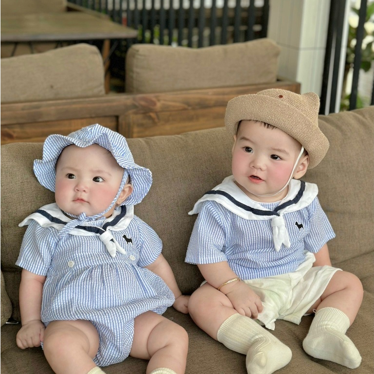 (HÀNG CÓ SẴN) Suit kẻ xanh cover Bluedog Hàn Quốc cho bé đi biển 7-17kg mùa hè mới nhất mát mẻ cho bé trai bé gái