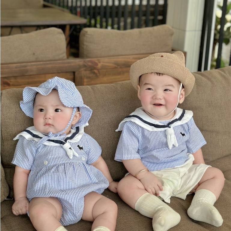 (HÀNG CÓ SẴN) Suit kẻ xanh cover Bluedog Hàn Quốc cho bé đi biển 7-17kg mùa hè mới nhất mát mẻ cho bé trai bé gái