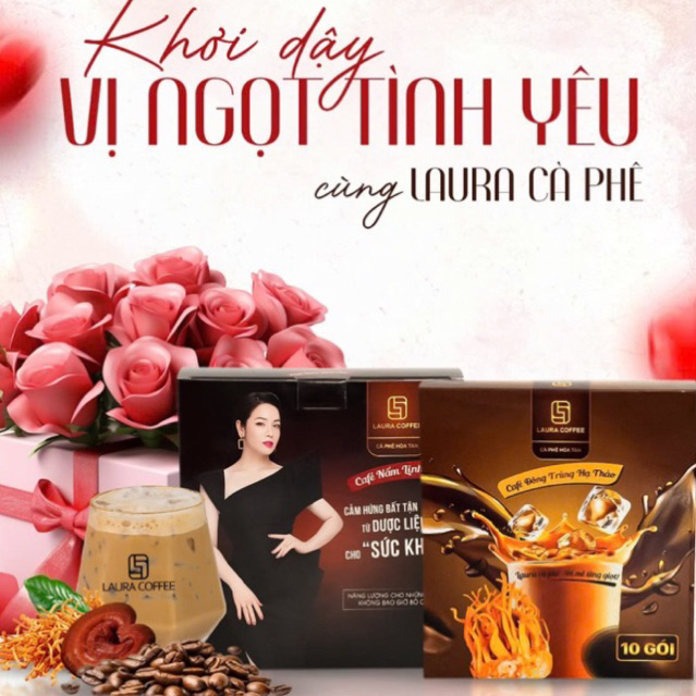 Combo 2 Hộp Cafe Laura Nấm Linh Chi + Đông Trùng Hạ Thảo Hộp 10 gói Laura Cafe Coffee
