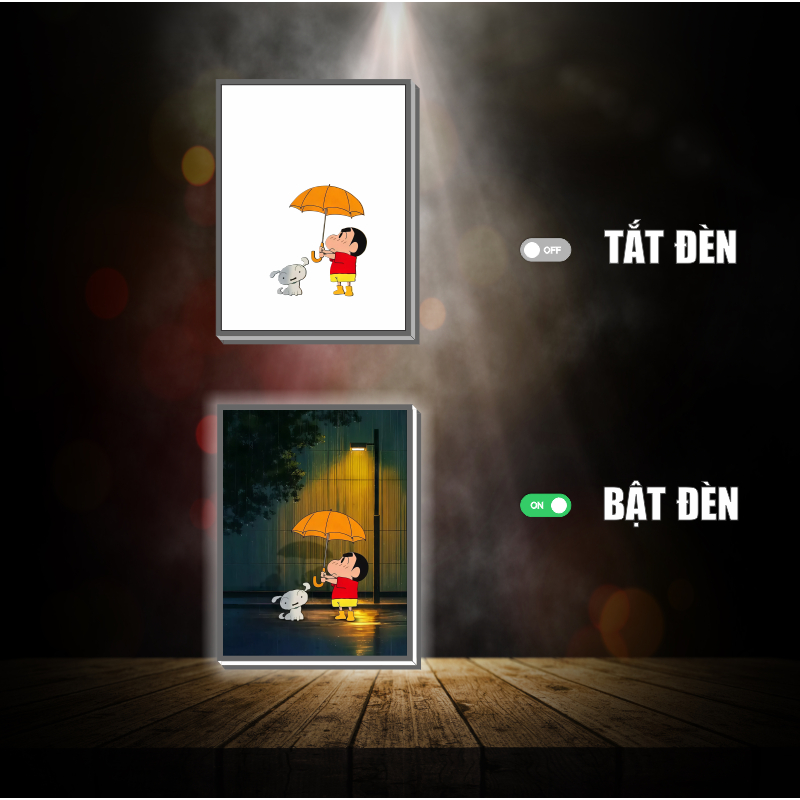 Tranh đèn led 3D đổi màu Shin-Cậu bé bút chì - Tranh đèn led 3D ANIME trang trí bàn làm việc, đèn ngủ