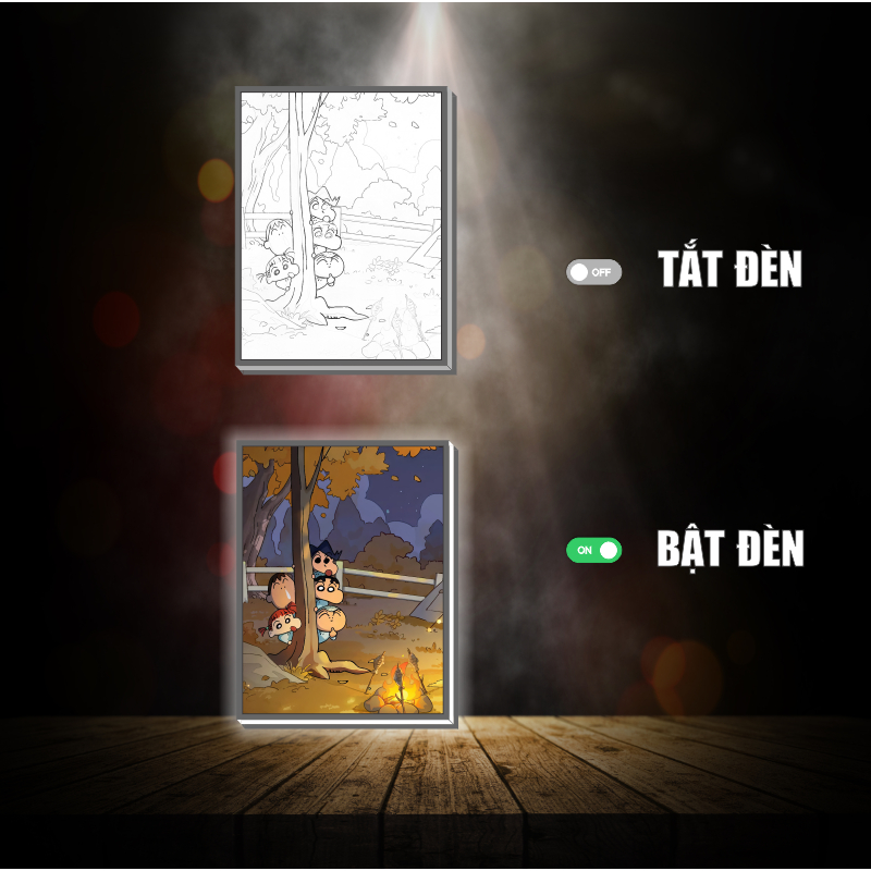 Tranh đèn led 3D đổi màu Shin-Cậu bé bút chì - Tranh đèn led 3D ANIME trang trí bàn làm việc, đèn ngủ